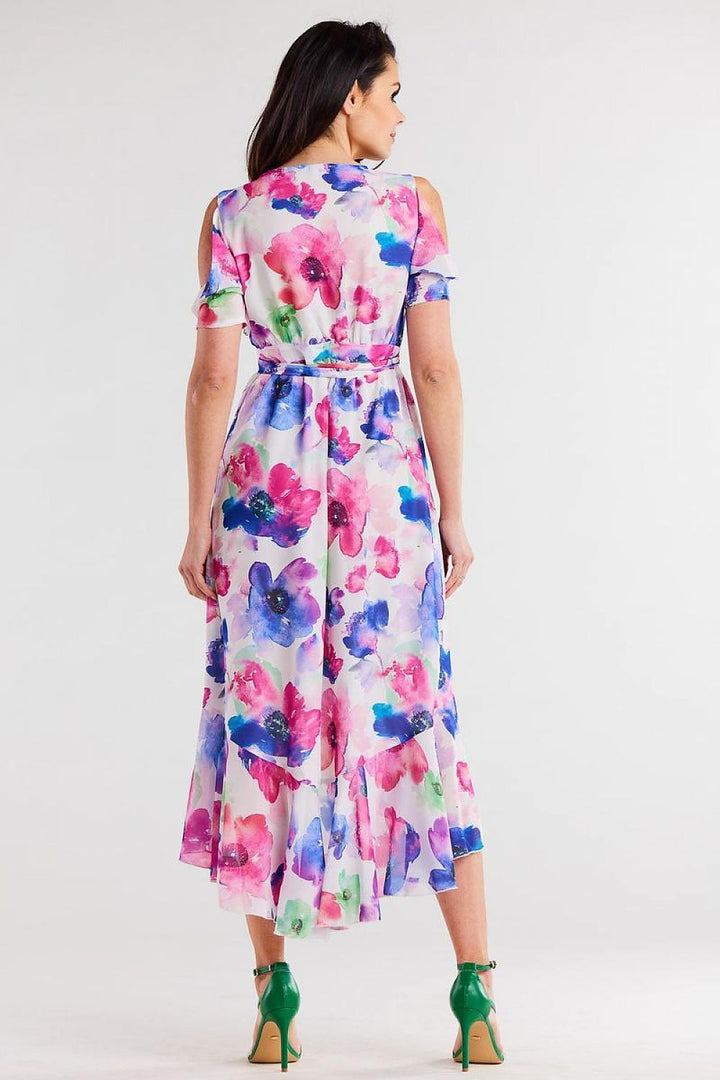 Awama Exposed Shoulder Asymetrical Dress Floral Bloom