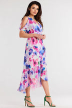Awama Exposed Shoulder Asymetrical Dress Floral Bloom