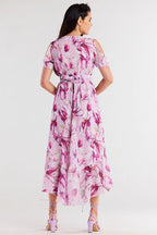 Awama Exposed Shoulder Asymetrical Dress Floral Pink
