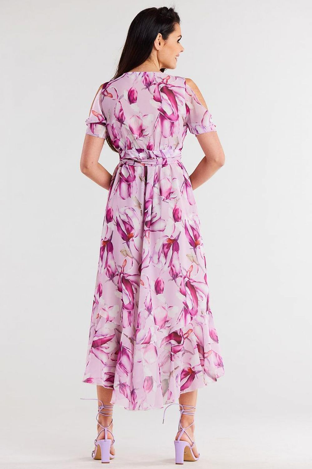 Awama Exposed Shoulder Asymetrical Dress Floral Pink