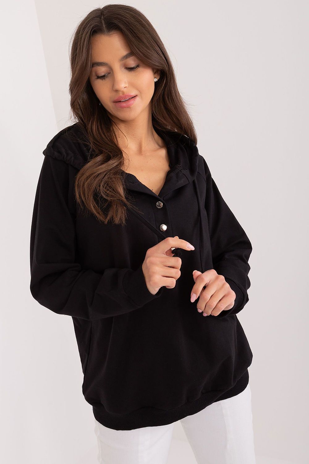 Relevance Hooded Sweatshirt with Buttons Black