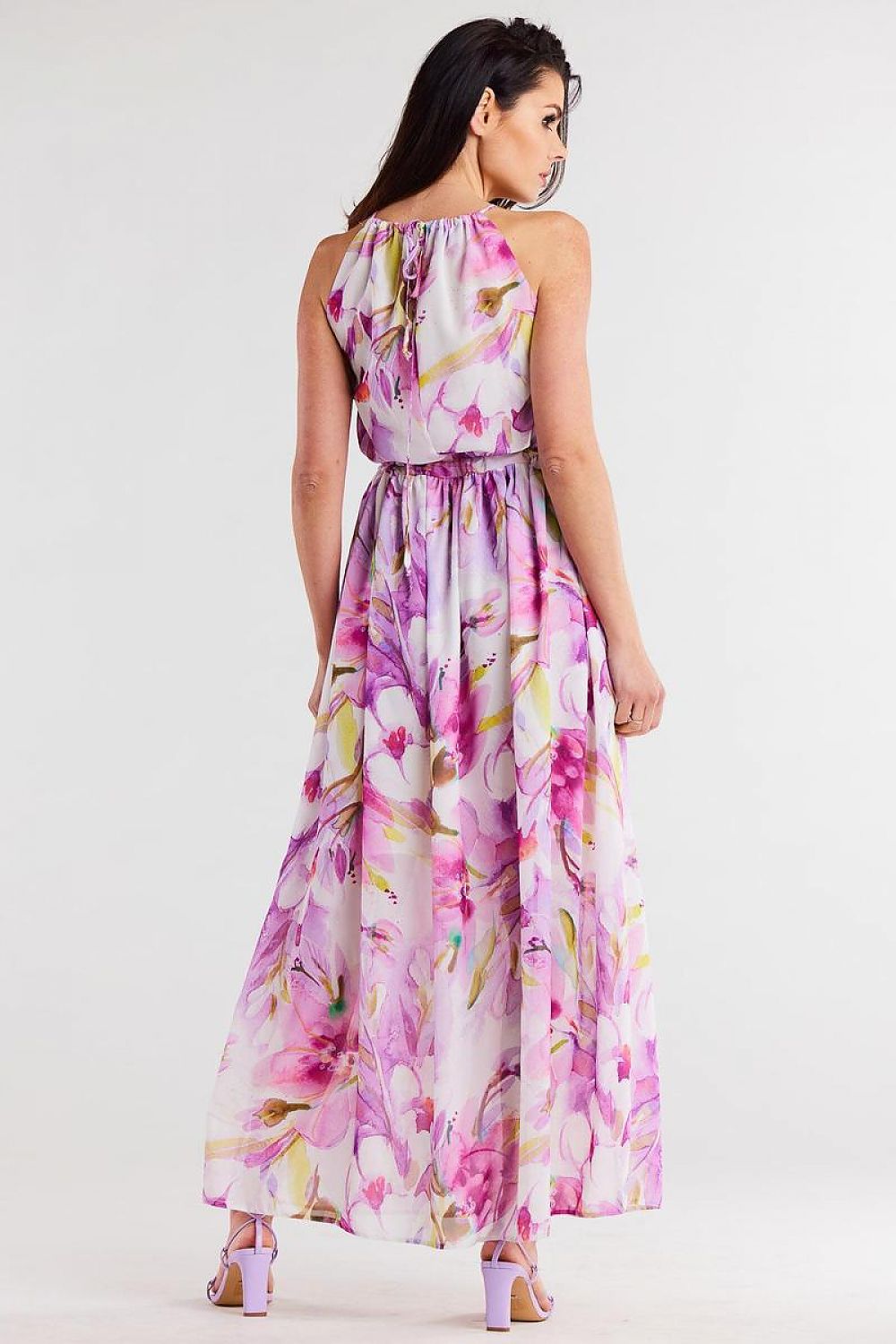 Awama Chiffon Sleeveless Maxi Dress Floral Violet