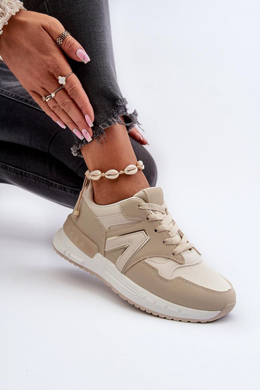 Step In Style Laced Sneakers Beige