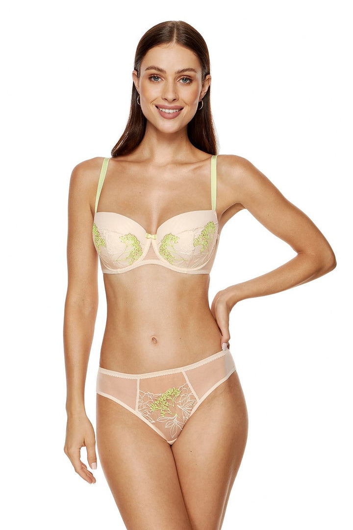 Gorteks Padded Bra with Embroidery Beige