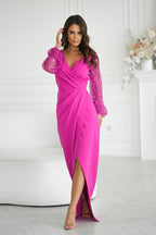 Bicotone Evening Dress Sequin Sleeves Violet