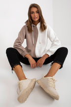 Rue Paris Two-Tone Hoodie Beige/White