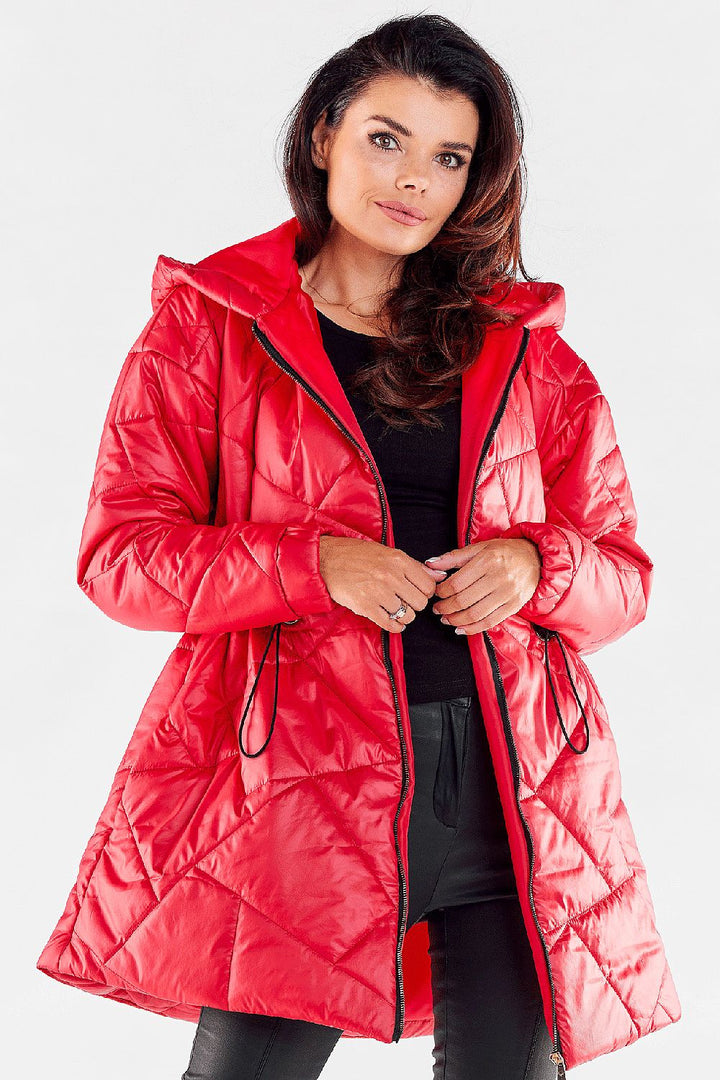 Quilted Hooded Jacket Red