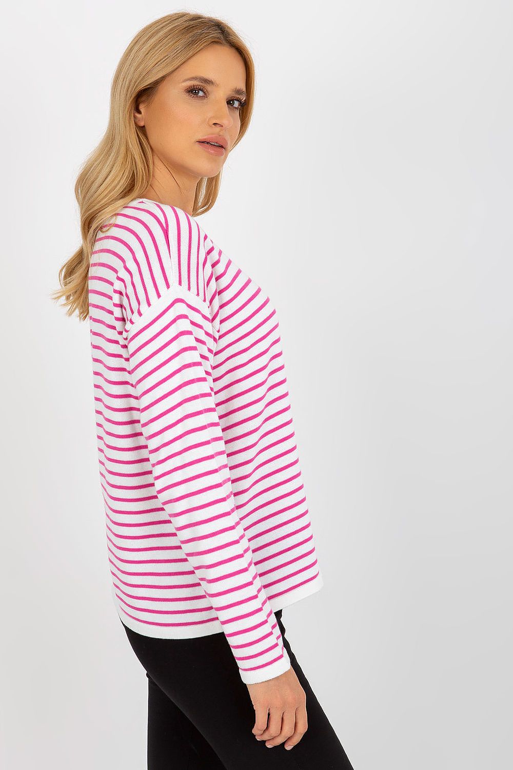 Rue Paris Wool Blend Striped Sweatshirt White & Violet