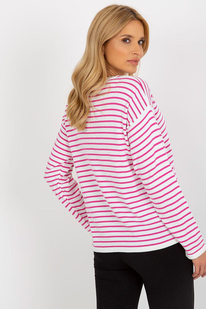 Rue Paris Wool Blend Striped Sweatshirt White & Violet