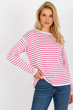 Rue Paris Wool Blend Striped Sweatshirt White & Pink