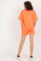Short Sleeve V-Neck Top and Shorts Set Orange