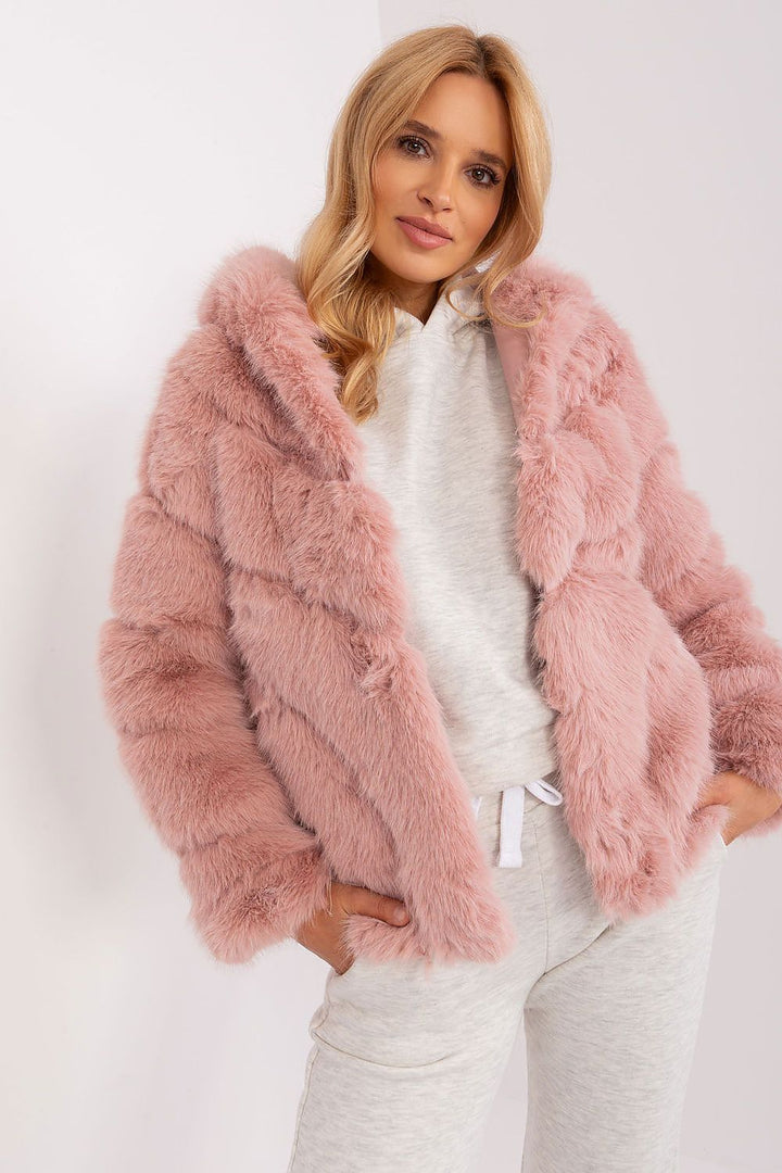 Faux Fur Hooded Jacket Pink