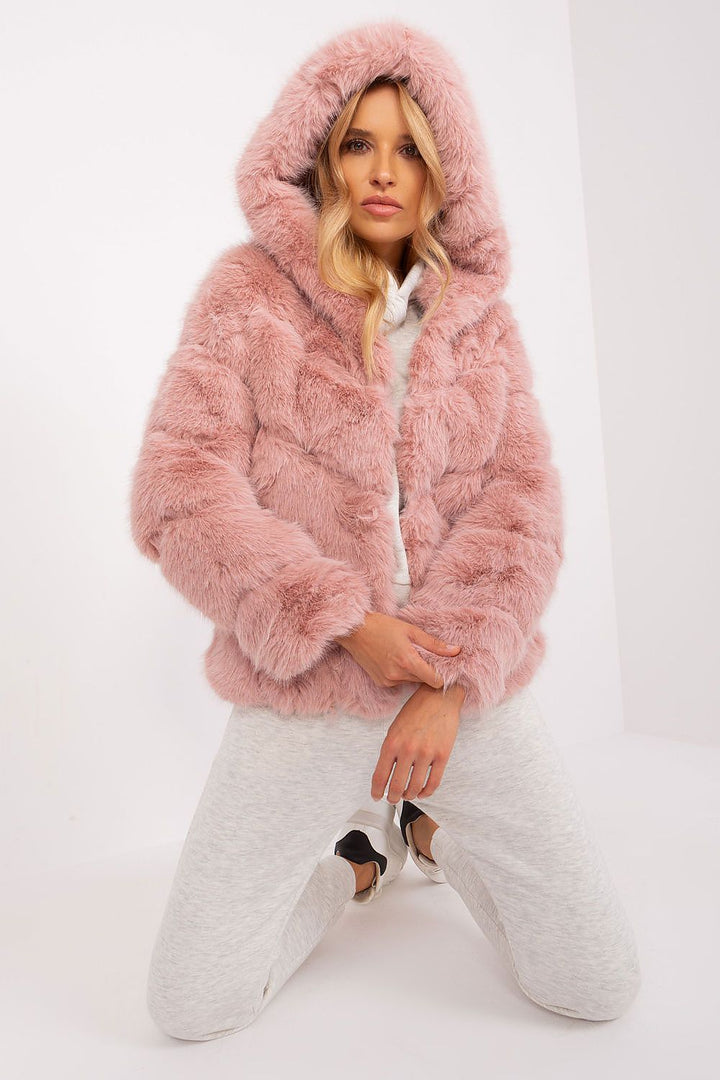 Faux Fur Hooded Jacket Pink