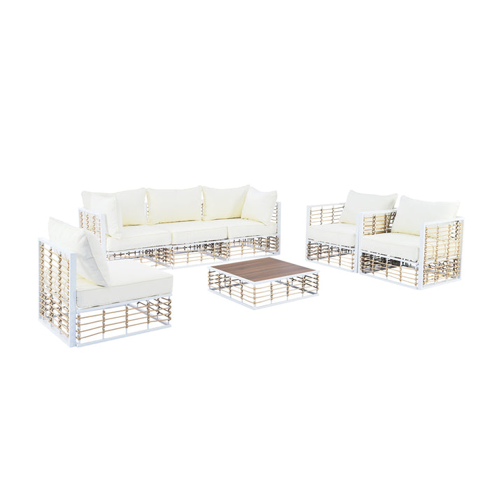 Minimalist 7-Piece Patio Sectional Sofa Set White Frame