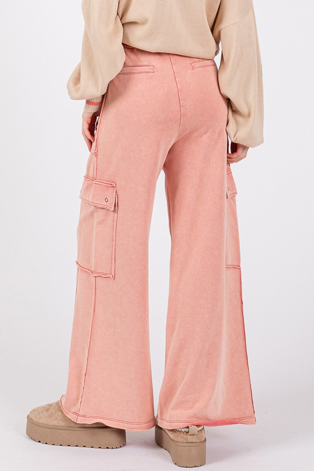 Rose Knit Terry Mineral Wash Wide Leg Pants