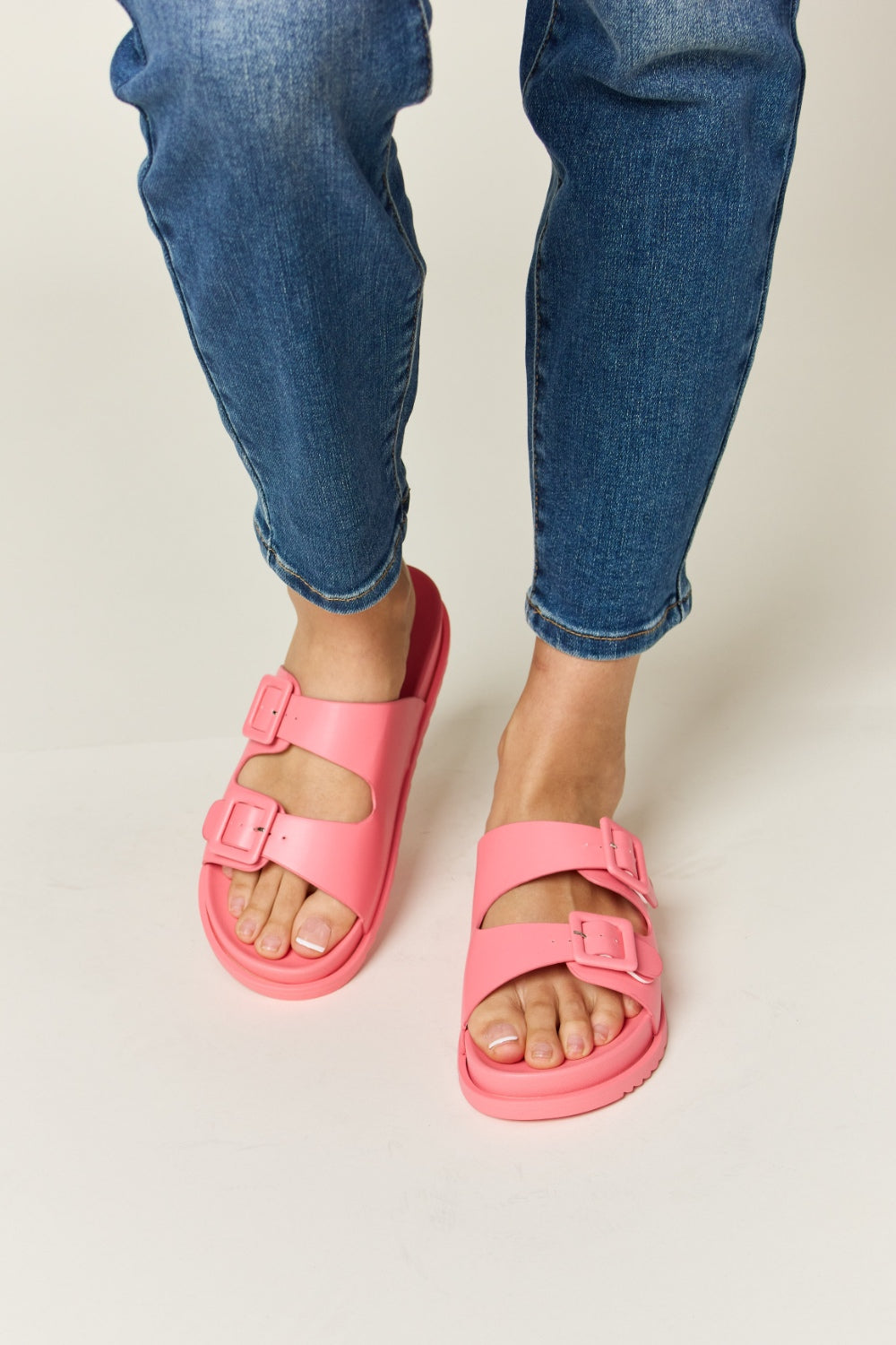 Legend Double Buckle Open Toe Sandals Pink