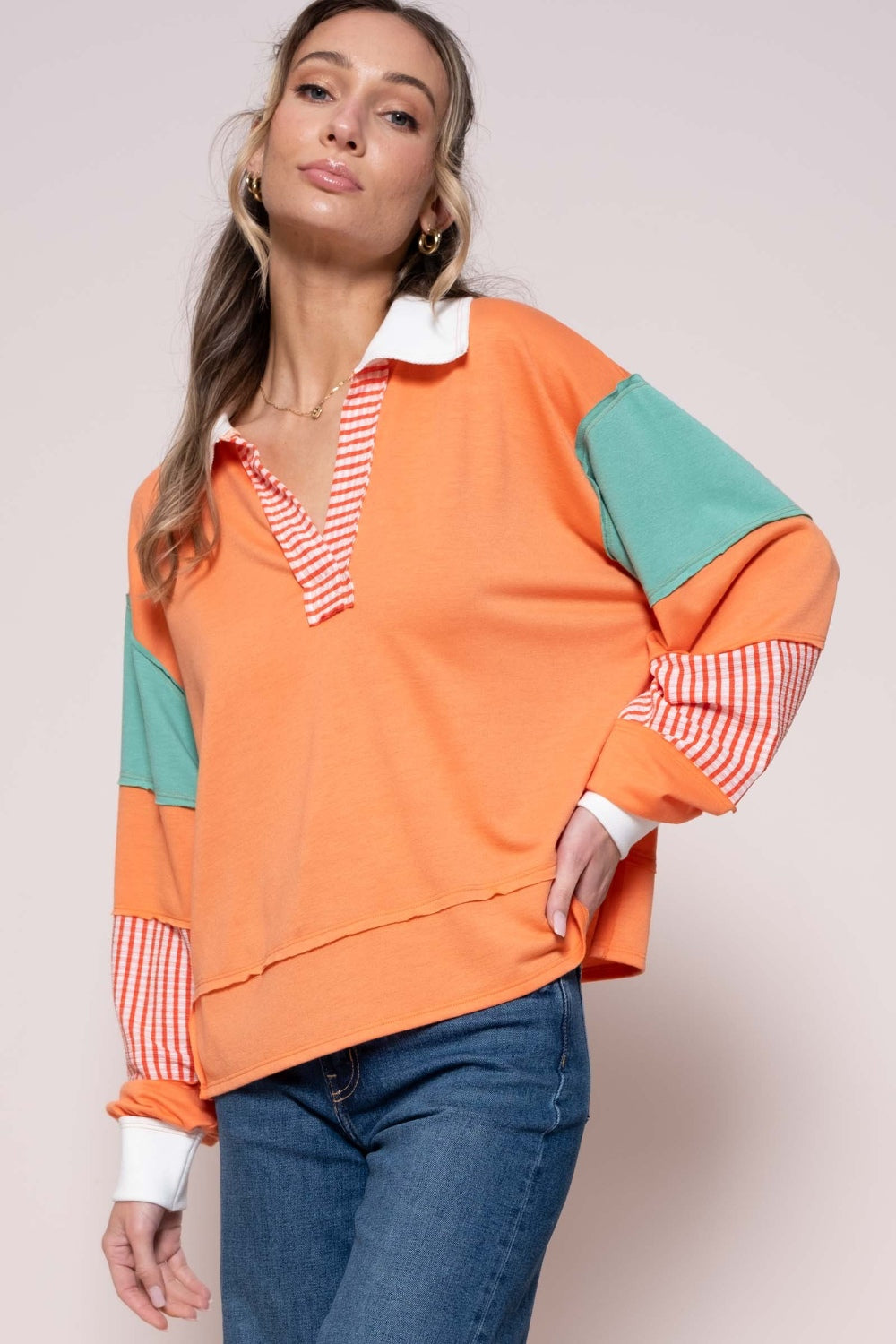 Color Block Top with Striped Panel