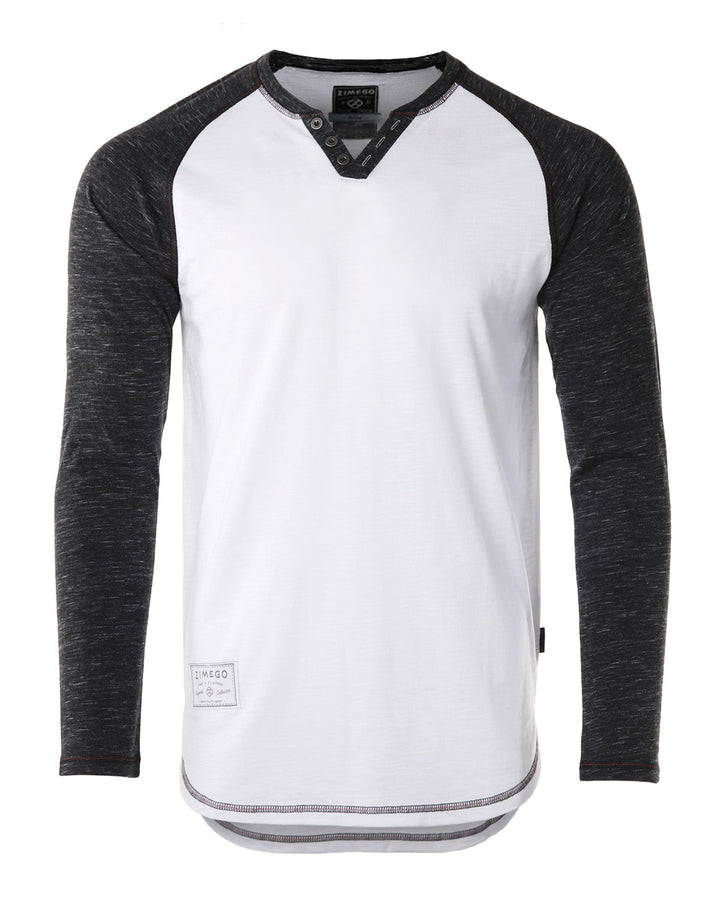 Long Sleeve Contrast Raglan Henley V-Neck T-Shirt