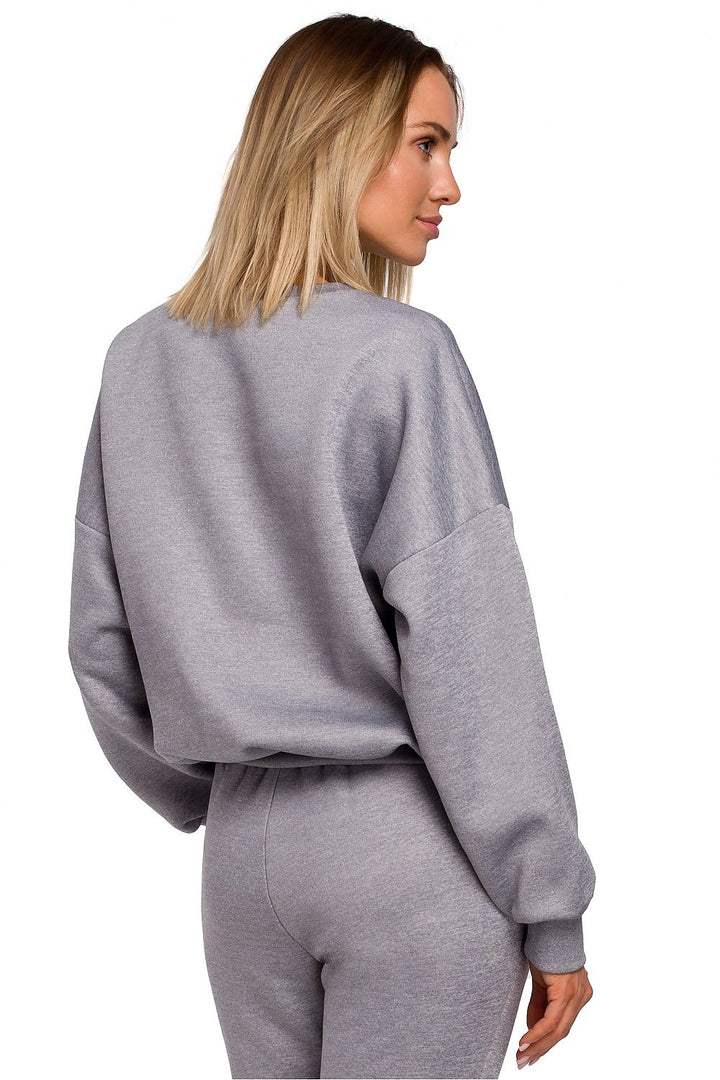 Grey Oversized Sweatshirt with Embroidery