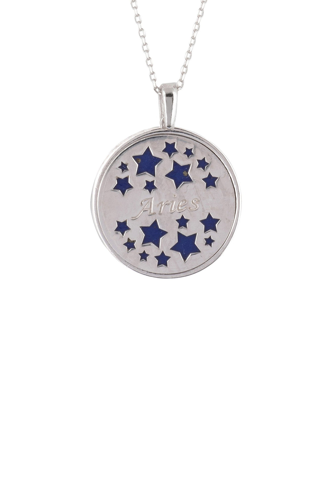 Zodiac Lapis Lazuli Gemstone Star Constellation Pendant Necklace Silver Aries