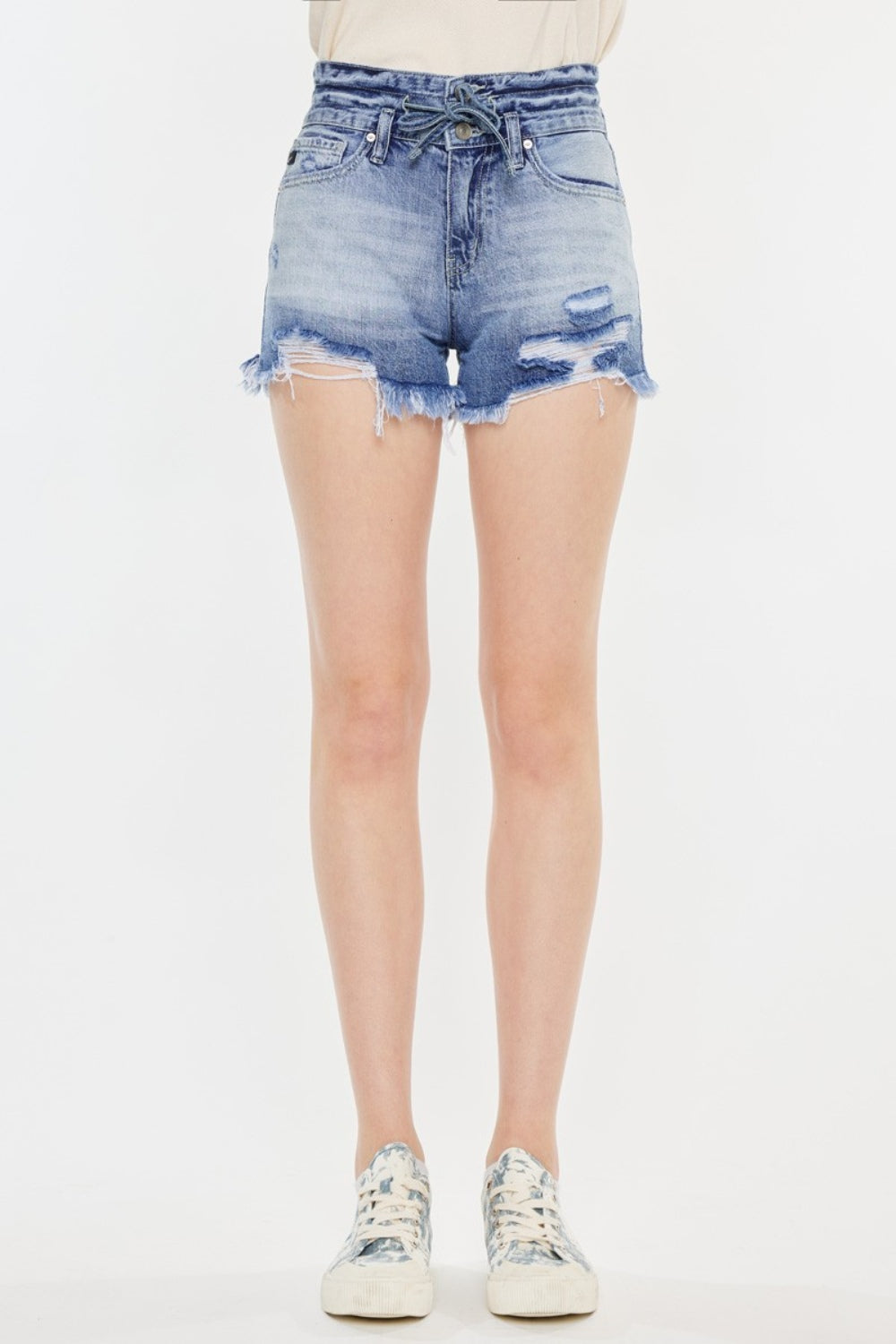 Acid Wash High Rise Frayed Hem Denim Shorts