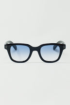Retro Round Sunglasses with Smoke Blue Lens in Black