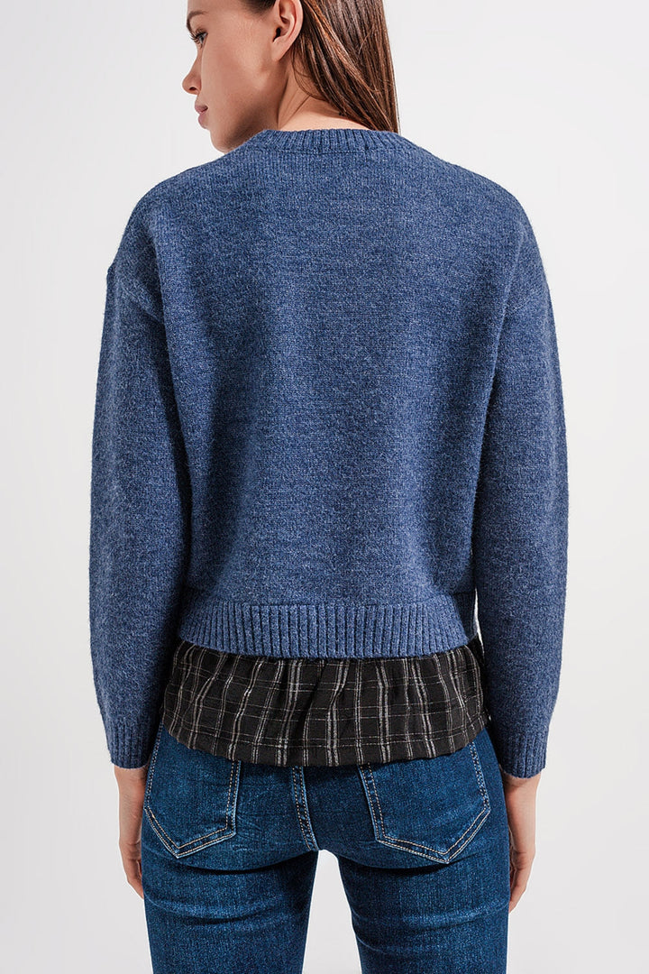 2-in-1 Jumper with Shirt Underlay in Navy