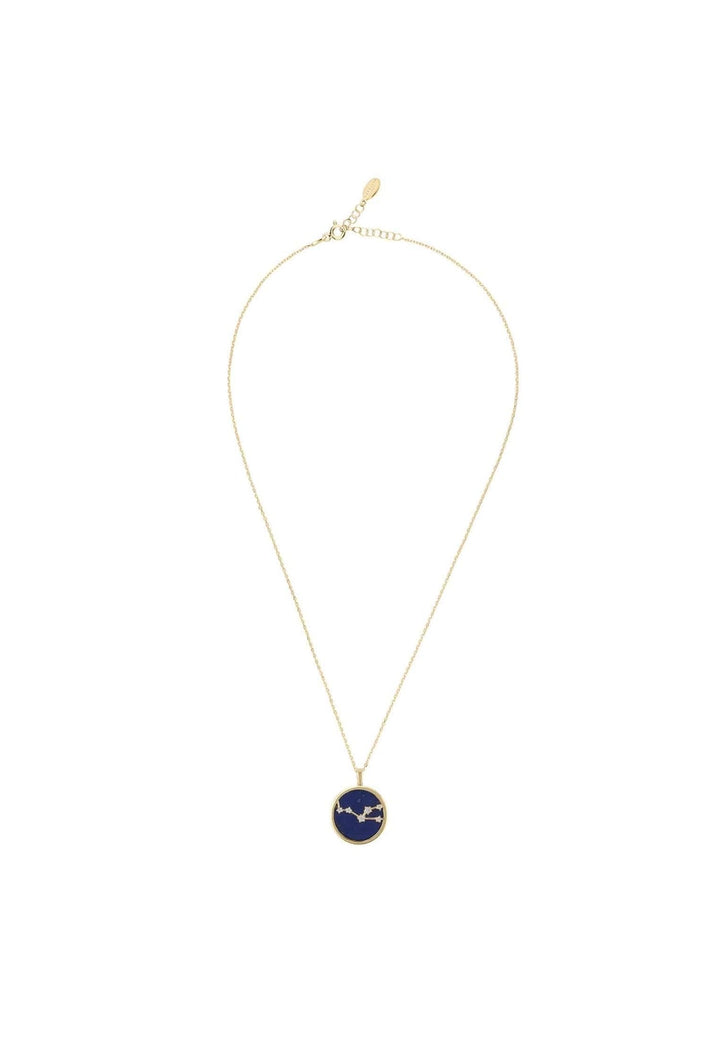 Zodiac Lapis Lazuli Gemstone Star Constellation Pendant Necklace Gold Taurus