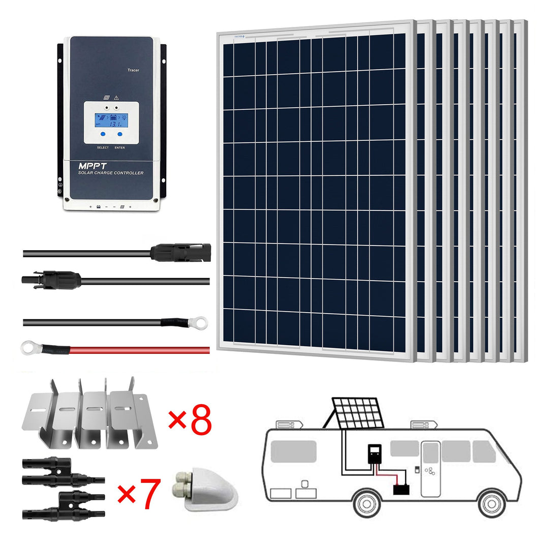 8x100W 12V Poly Solar RV Kit 60A MPPT Charge Controller (800W 60A)