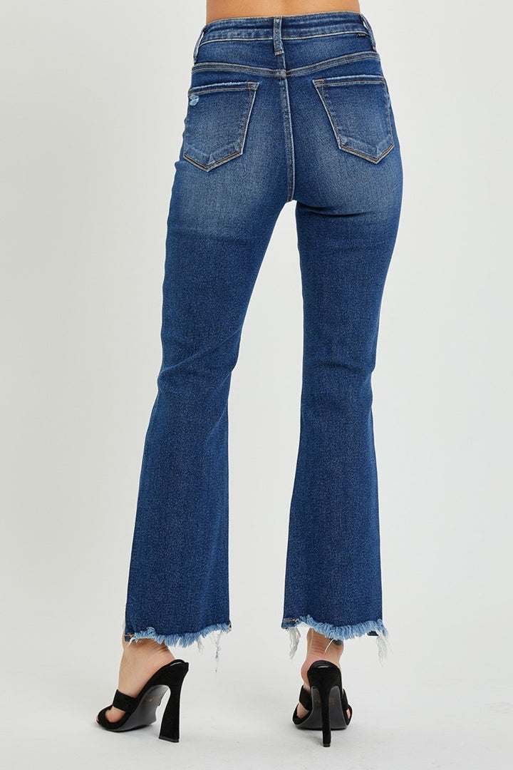 Risen High Rise Distressed Crop Flare Jeans