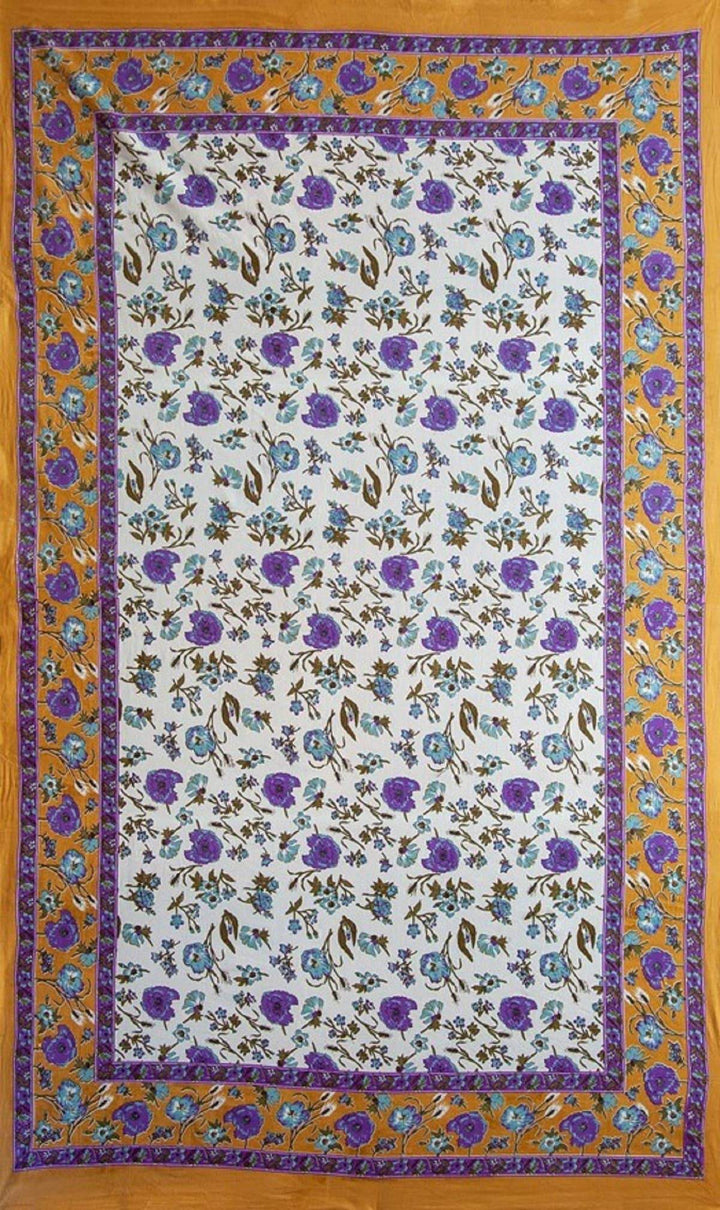 Boho Floral Hand Block Printed Wall Hanging Picnic Tapestry Gold & Blue