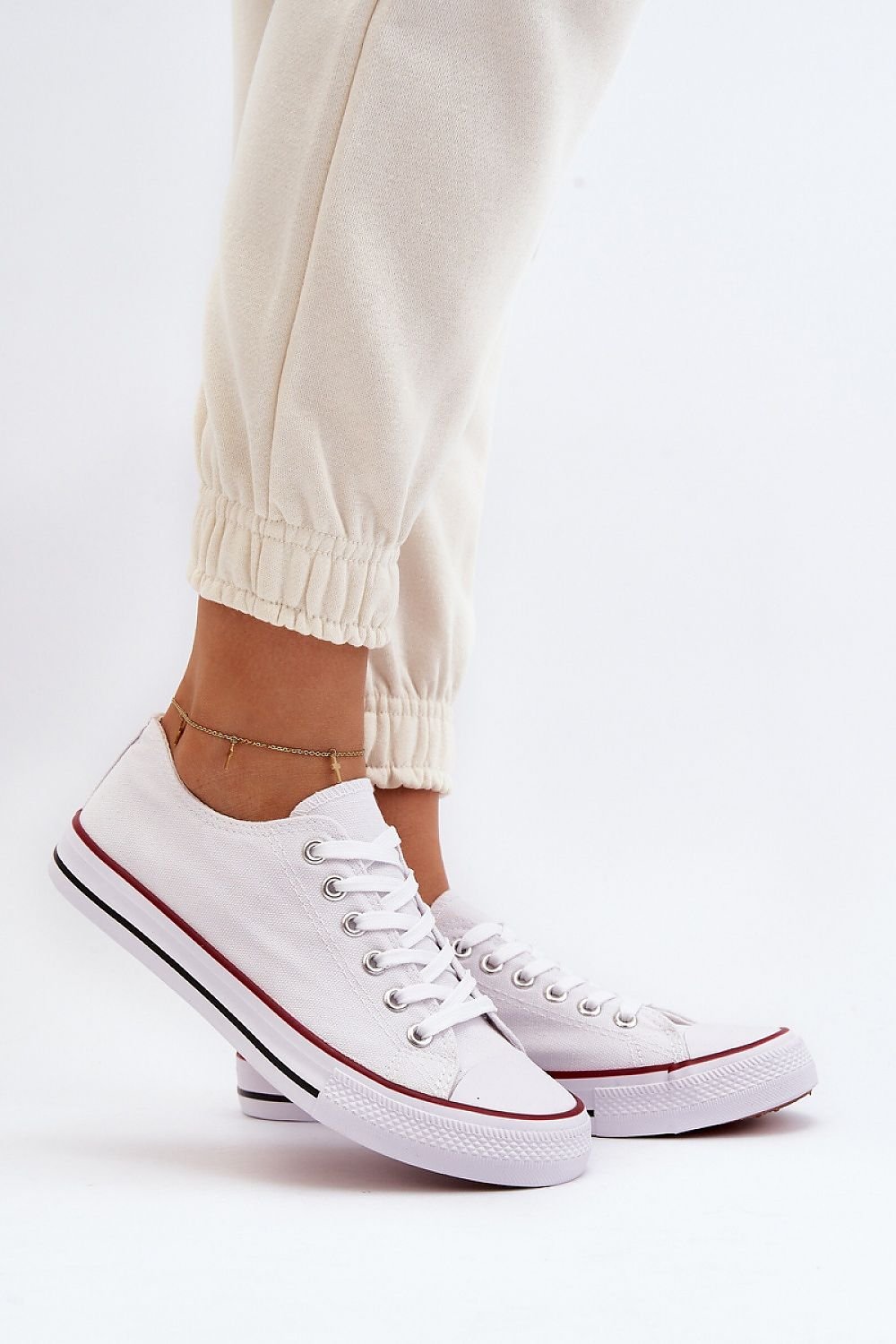 White Fabric Sneakers