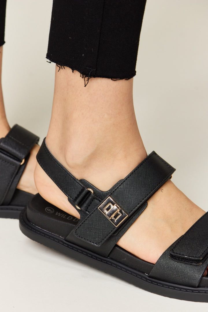 Black Velcro Double Strap Slingback Sandals