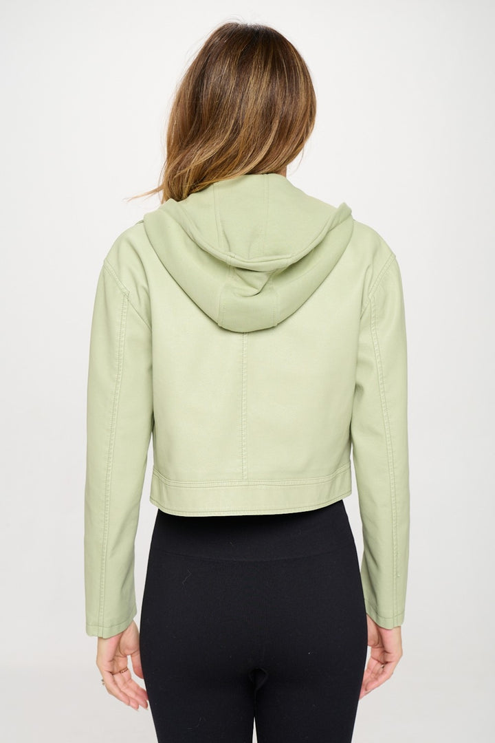 Snap Down Cropped Hooded Jacket Mint