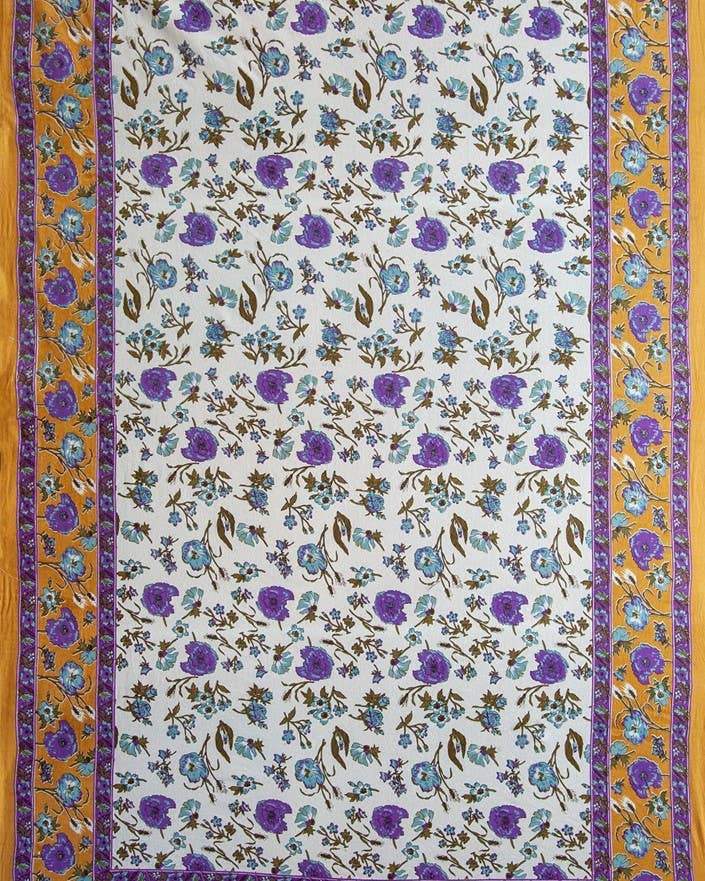 Boho Floral Hand Block Printed Wall Hanging Picnic Tapestry Gold & Blue