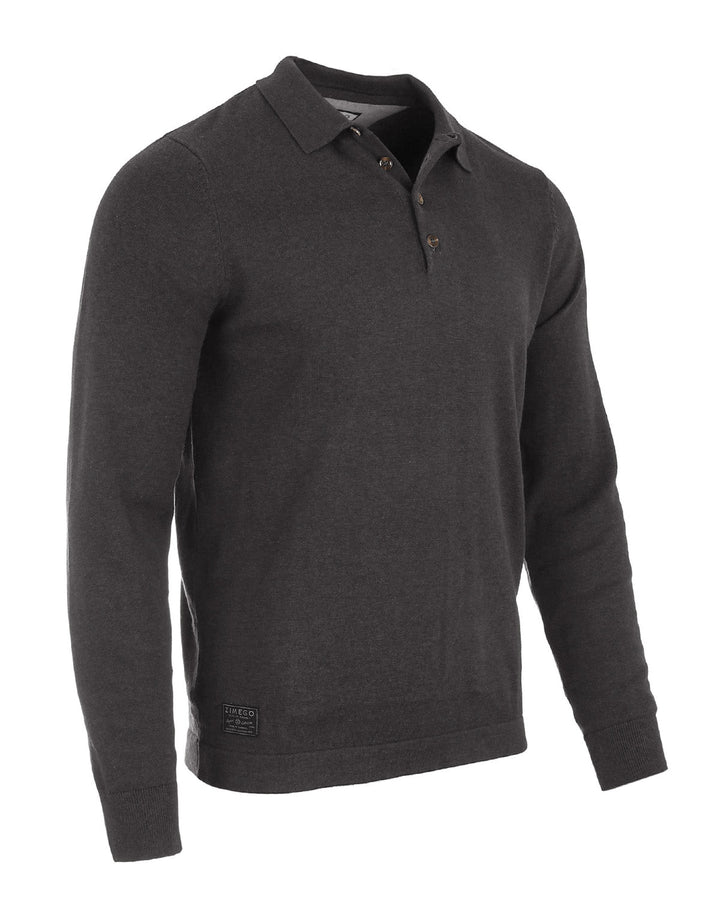 Casual Polo Long Sleeve Pullover Charcoal Grey