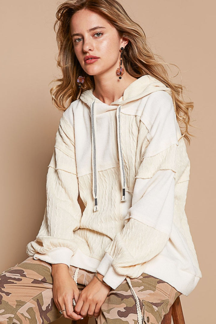 Exposed Seam Hooded Knit Top