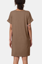 Mocha Rolled Short Sleeve V-Neck Dress