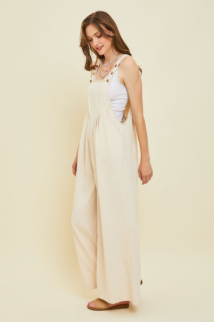 Beige Full Size Corduroy Sleeveless Wide-Leg Overall