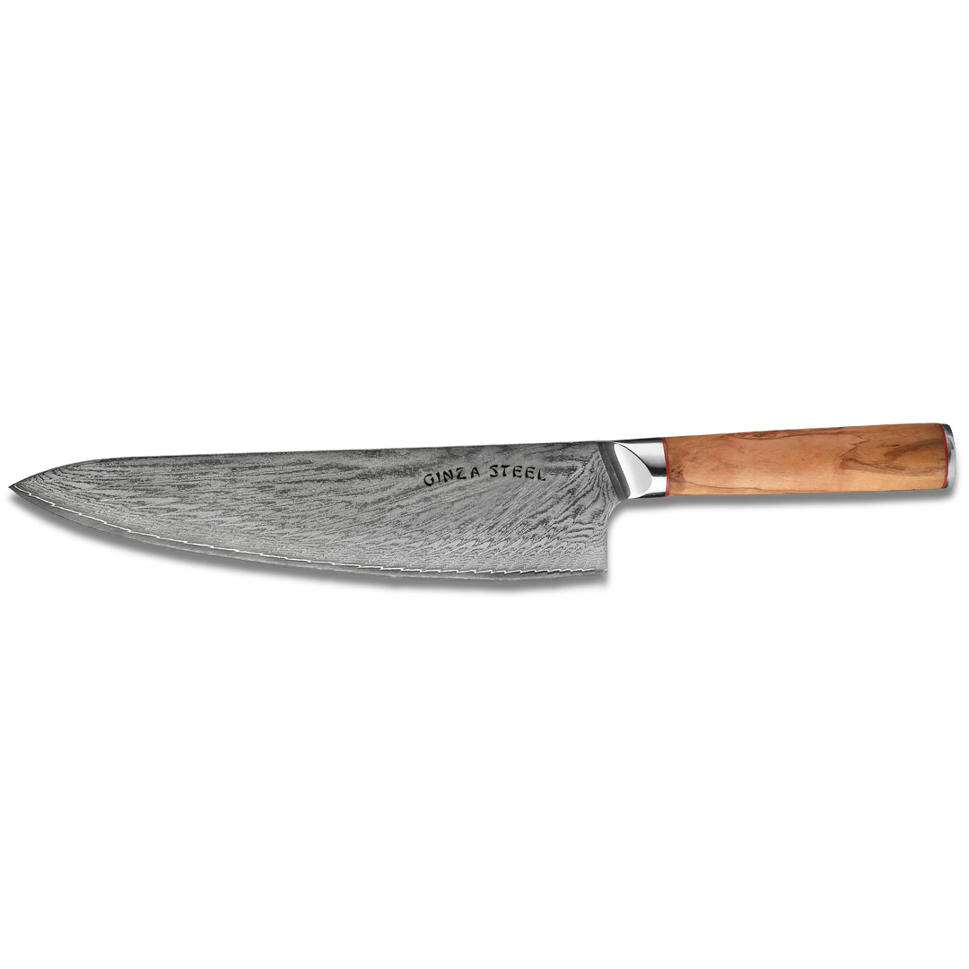 MIA 24 Chef Knife 9" Damascus AUS10 Steel 67 Layer Italian Olive Wood Handle