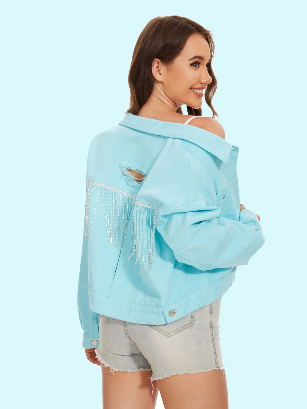 Distressed Button Up Denim Jacket