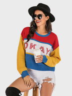 Okay Contrast Dropped Shoulder Long Sleeve Sweater