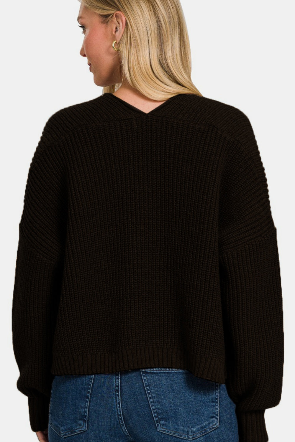 Black Open Front Drop Shoulder Sweater Cardigan