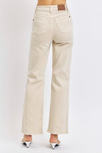 Beige Bone Full Size High Waist Distressed Wide Leg Jeans