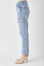 Light Blue Distressed Slim Cropped Jeans