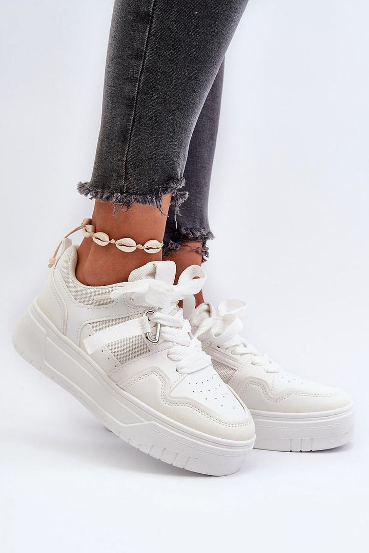 Lace Up Sport Shoes in White Eco Leather