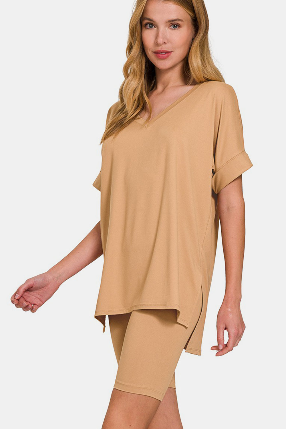 Dark Brush V-Neck Short Sleeve T-Shirt and Biker Shorts Set