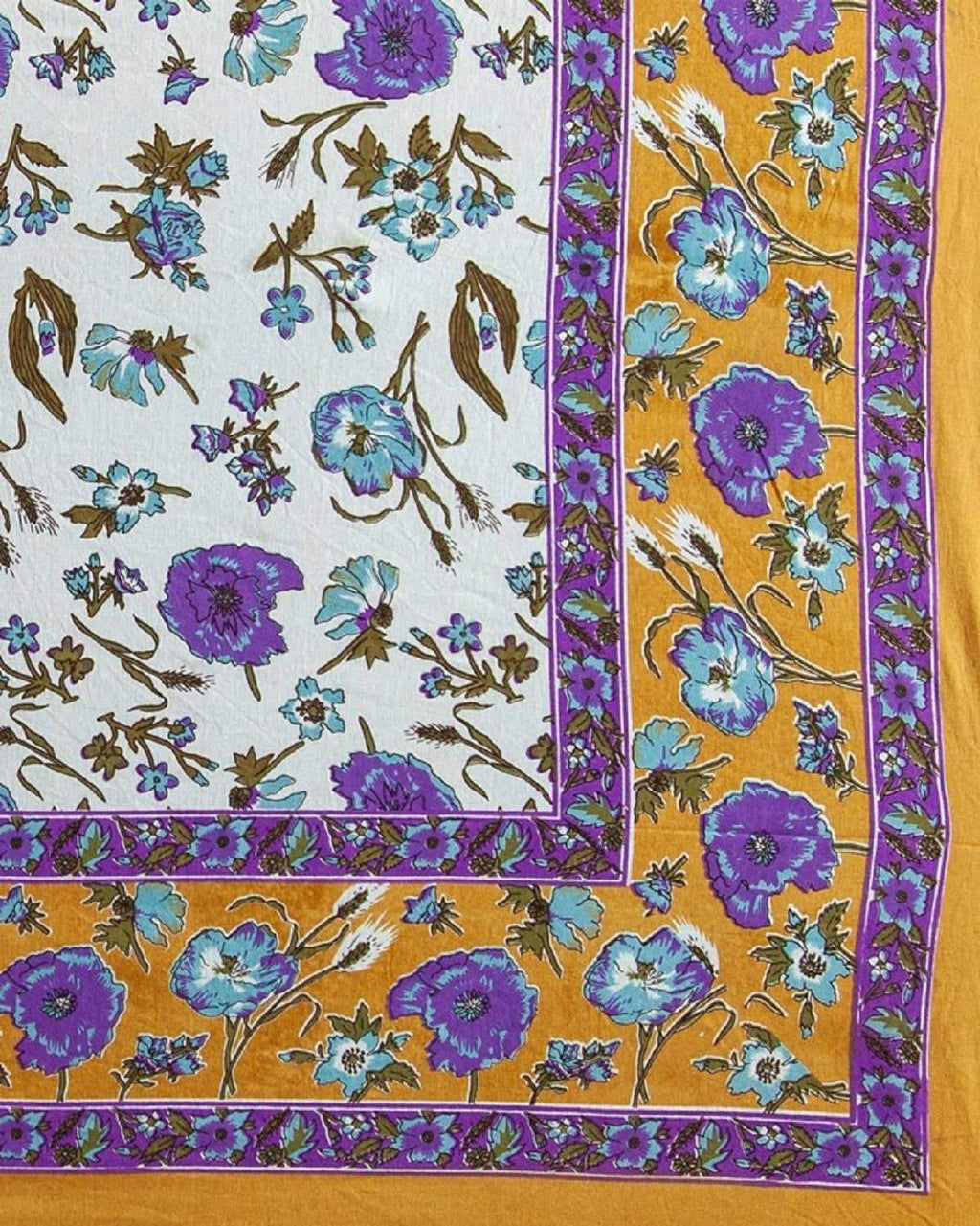 Boho Floral Hand Block Printed Wall Hanging Picnic Tapestry Gold & Blue