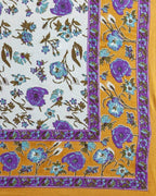 Boho Floral Hand Block Printed Wall Hanging Picnic Tapestry Gold & Blue