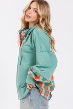 Green Plaid Print Washed Hoodie